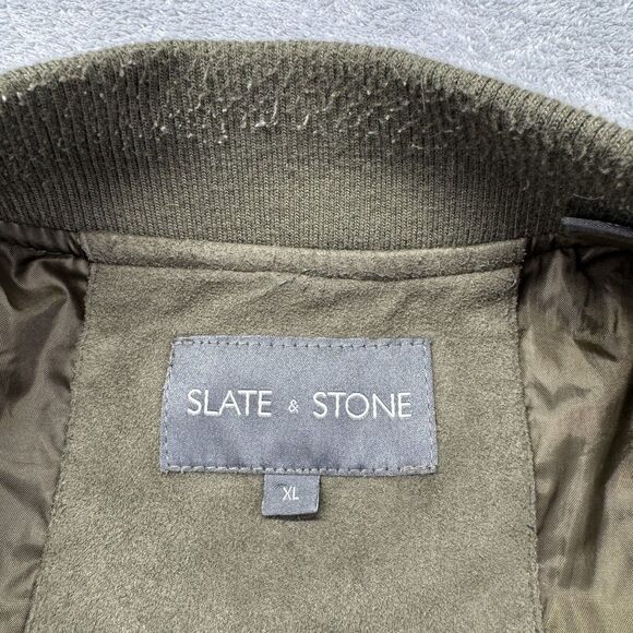 Slate & Stone Jacket Men's XL Green Lined Bomber Full Zip Faux Suede Pockets - Picture 4 of 11